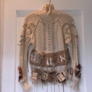 John Galliano Wool, Fur & Leather Sweater Size S